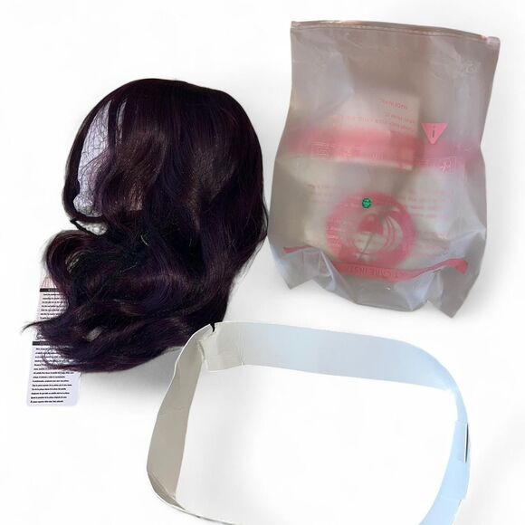 Wavy Purple Shoulder-Length Wig w/ Bangs - Picture 4 of 5